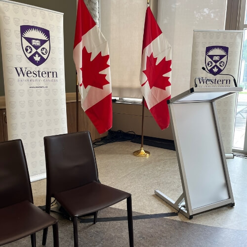 Presidential sized Canadian flags and Ontario flags - Pynx Pro Press Conference AV